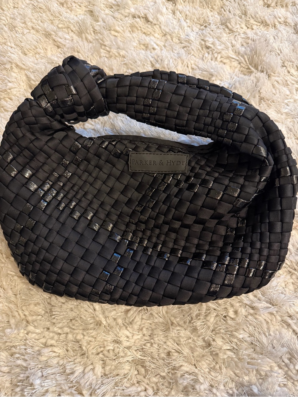 Parker & Hyde Black Metallic Woven knot Hand Bag
